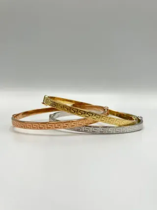 3 Pulseras Rígidas Greca 4mm 18k