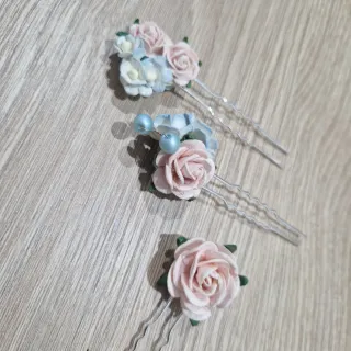 Tocado Comunión Flores Rosas y Blancas