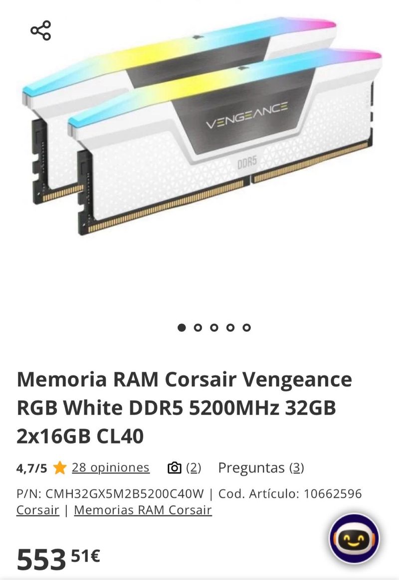 Memoria RAM Corsair Vengeance RGB DDR5 32gb