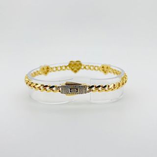 PULSERA BARBADA 3 CORAZONES Y CIRCONITAS. Oro 18k