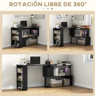 Escritorio en L de madera negro