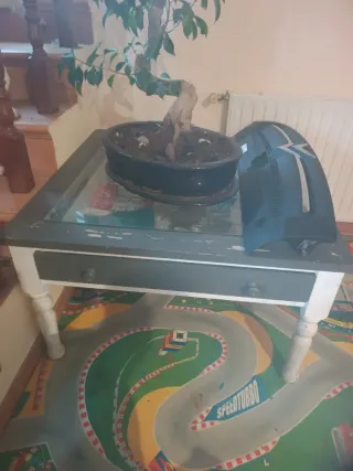 Mesa de centro cristal y madera