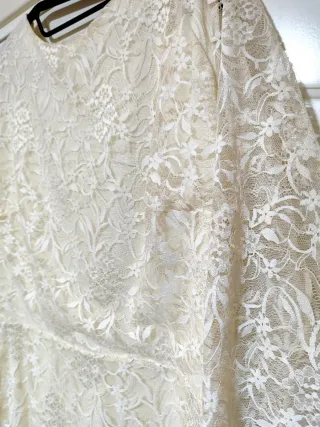 Vestido Mango encaje midi beige/blanco Talla XL