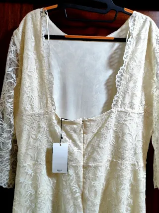 Vestido Mango encaje midi beige/blanco Talla XL