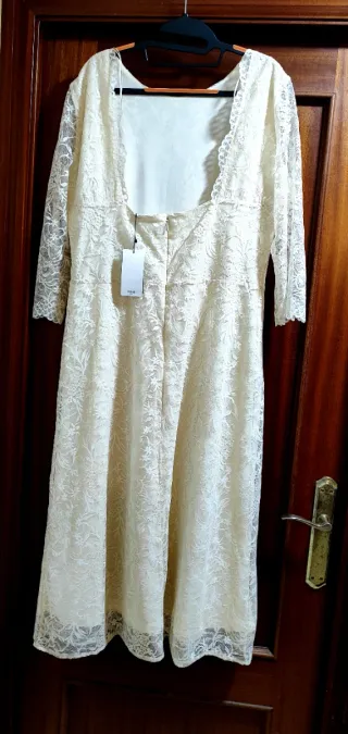Vestido Mango encaje midi beige/blanco Talla XL