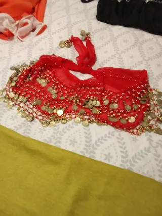 Traje Danza Vientre Top Rosa y Falda Naranja