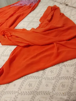 Traje Danza Vientre Top Rosa y Falda Naranja