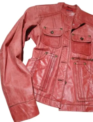 Chaqueta Biker Piel Cabra Y2K Roja.+regalo parfois