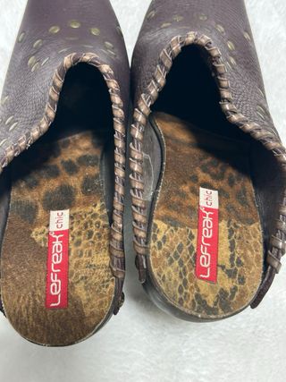 Zuecos de tacón madera y piel marrón T40