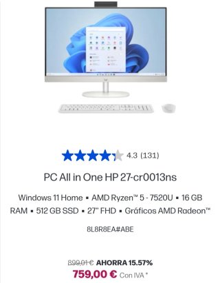 PC HP All-in-One 27 cr0013ns Blanco