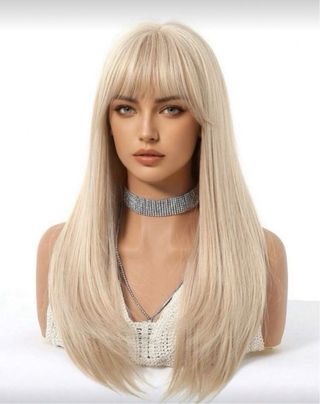 Peluca larga rubio platino lisa