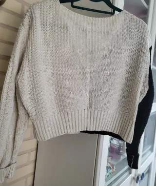 Chaqueta punto bicolor beige y negra