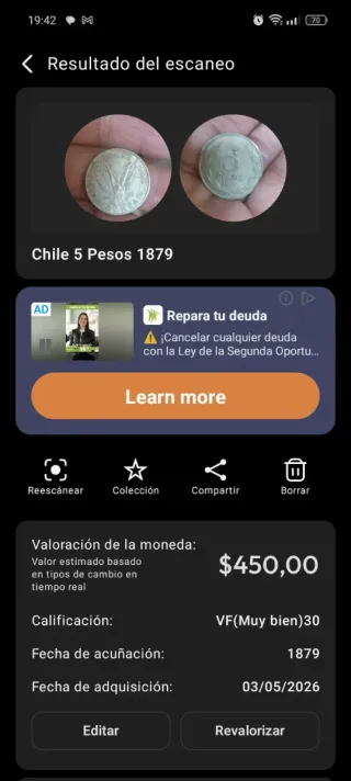 Moneda 5 Pesos Chile  Plata tl 645806684