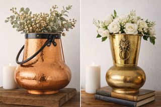 Dos Jarrónes de Bronce Martillado