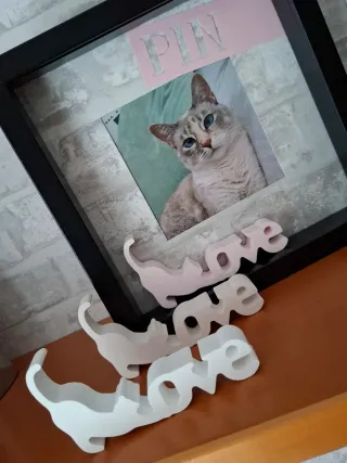 Figura Gato Love, Yeso Cerámico blanco