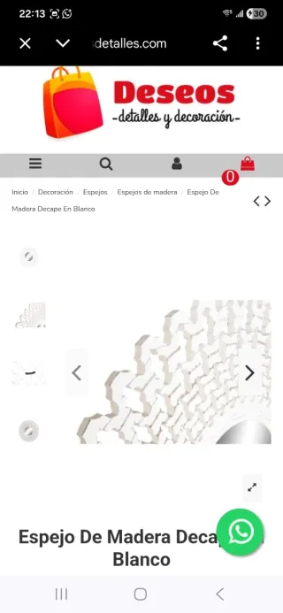 Espejo Madera Decape Blanco 90x2,5x90