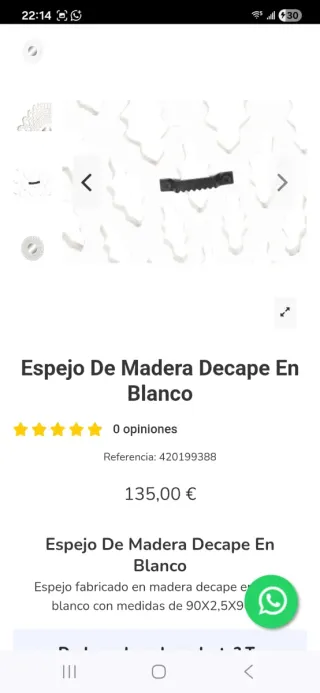 Espejo Madera Decape Blanco 90x2,5x90