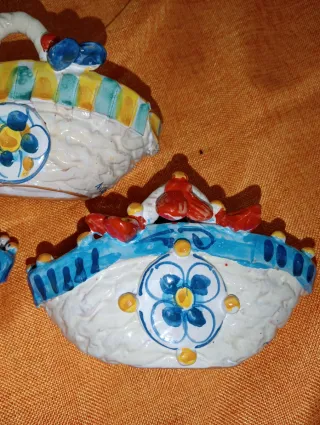 Lotto 3 cestini ceramica artistica