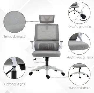 Silla de oficina giratoria gris y blanca