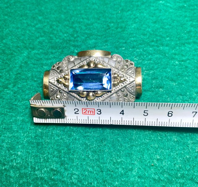 Broche joya Art Deco plata, marquesitas y espinela