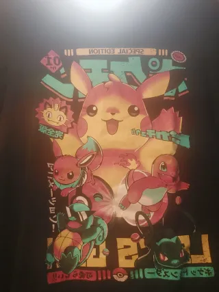 Camiseta Pokemon S Negra Pikachu Meowth