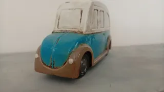 Maceta de cerámica Coche Azul y Blanco