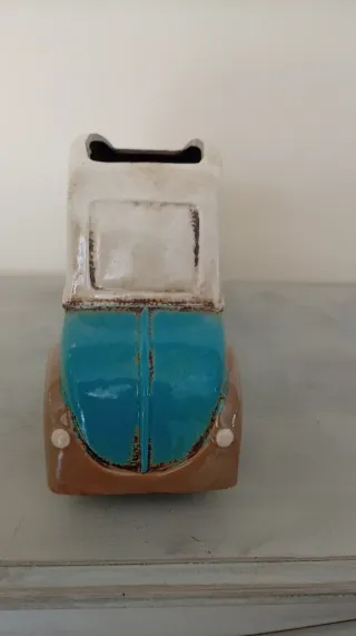Maceta de cerámica Coche Azul y Blanco