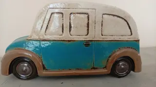 Maceta de cerámica Coche Azul y Blanco