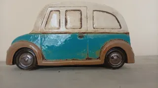 Maceta de cerámica Coche Azul y Blanco