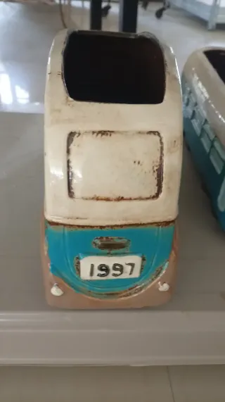 Maceta de cerámica Coche Azul y Blanco