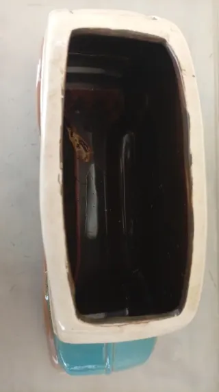 Maceta de cerámica Coche Azul y Blanco