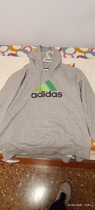 Sudadera Adidas Gris con Logo Verde