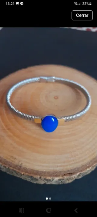 Pulsera Acero y Oro 9 kilates con Piedra Azul