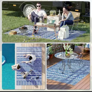 Alfombra reversible exterior azul y blanco