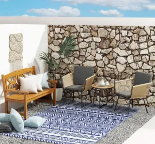 Alfombra reversible exterior azul y blanco