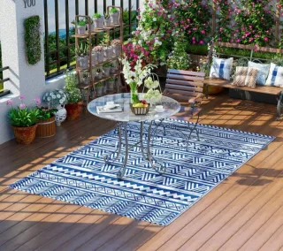 Alfombra reversible exterior azul y blanco