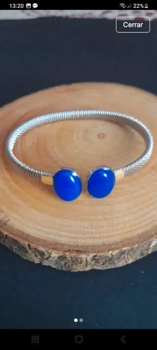 Pulsera Acero y Oro 9 kilates con Piedras Azules