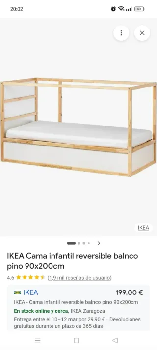 Cama infantil reversible pino 90x200cm