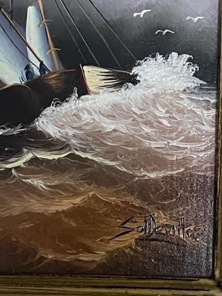 Cuadro II Óleo Barco Vela Enmarcado