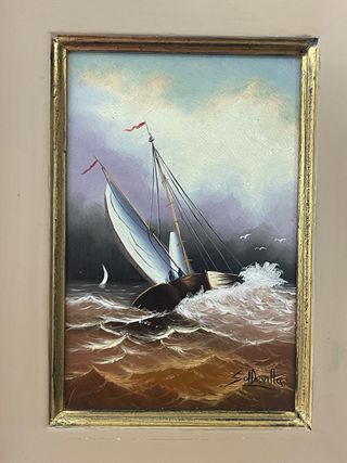 Cuadro II Óleo Barco Vela Enmarcado