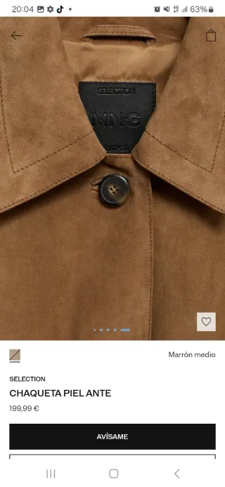 Chaqueta Piel Ante Mango Marrón