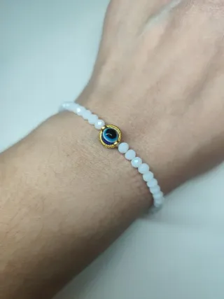 Pulsera Cristal Ojo Turco Azul Blanco