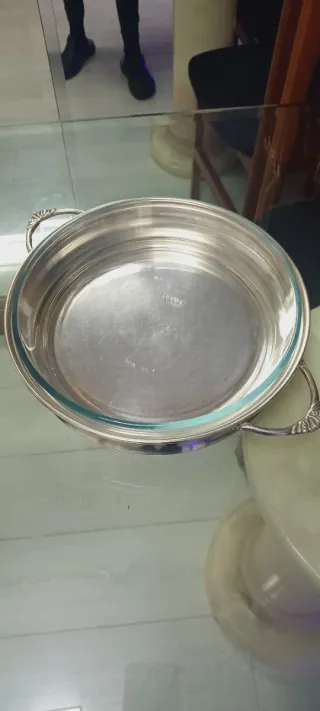 Sopera Latón  Plateada con bandeja para comida