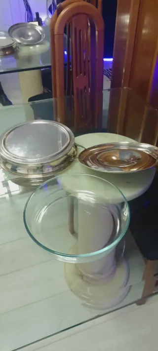 Sopera Latón  Plateada con bandeja para comida