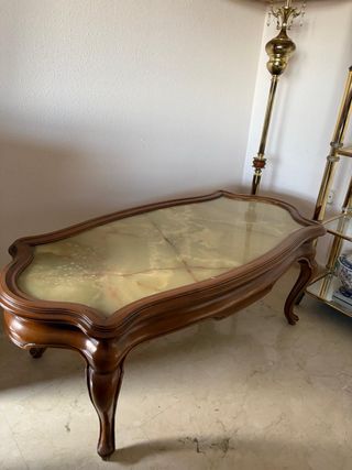 Mesas de centro madera y mármol ónix.