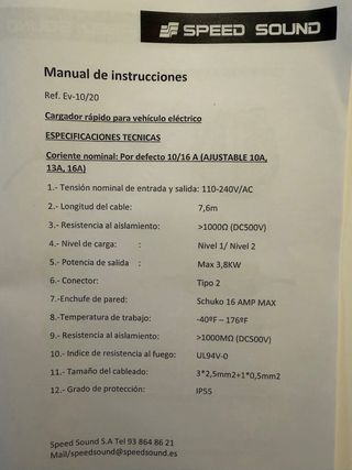 Cargador para Coche Eléctrico o Híbrido 220V casa