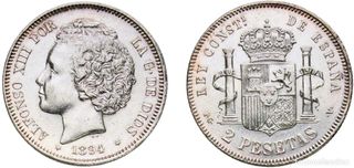 España Reino 1894 18-94 PGV 2 Pesetas - Alfonso XI
