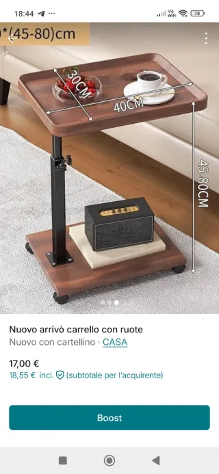 Tavolino con ruote regolabile 45-80cm