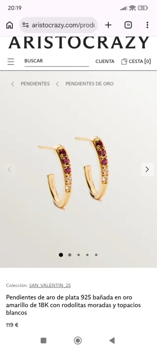 Pendientes de aro de plata bañada en oro