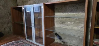 Librería vitrina salón madera y cristal